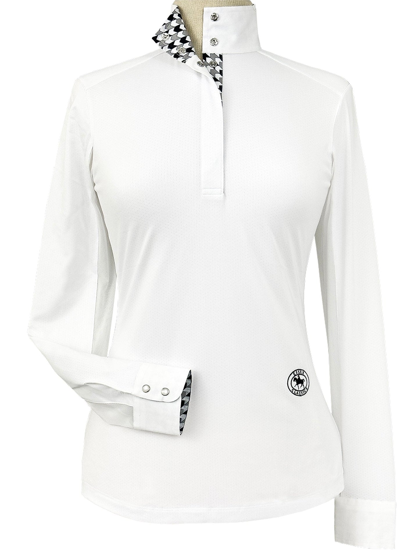 Essex Classics  Geometric Ladies Talent Yarn Straight Collar Long Sleeve Show Shirt - Black