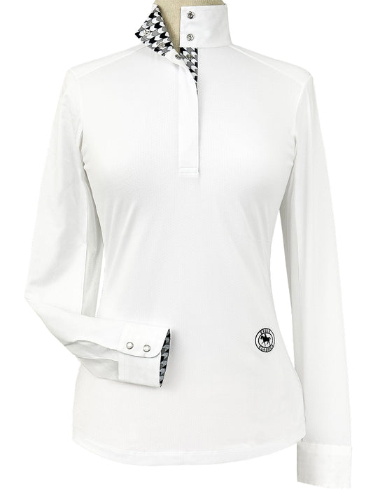 Essex Classics  Geometric Ladies Talent Yarn Straight Collar Long Sleeve Show Shirt - Black