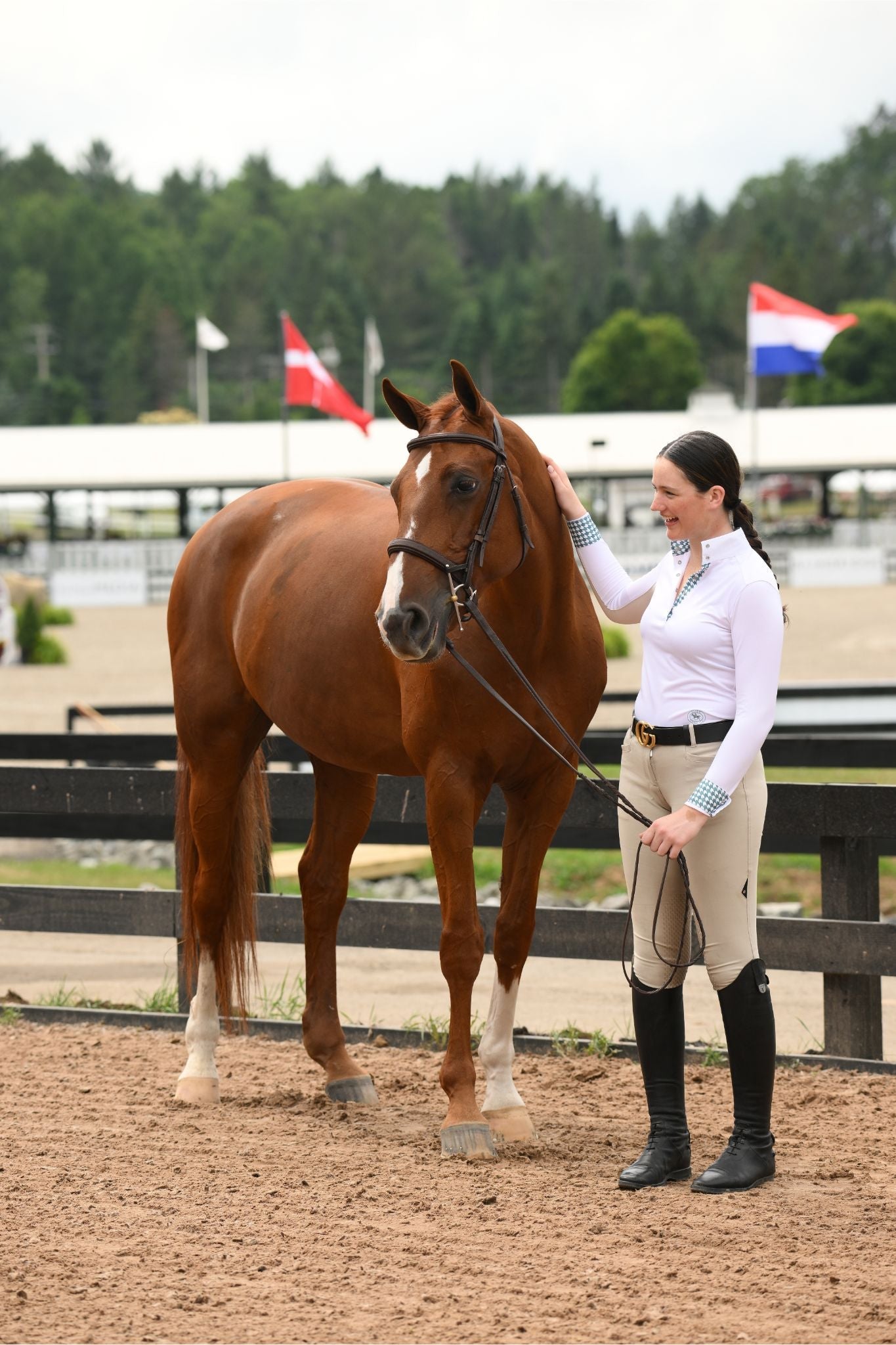 Essex Classics  Geometric Ladies Talent Yarn Straight Collar Long Sleeve Show Shirt - Green