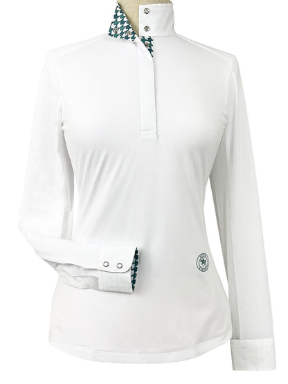 Essex Classics  Geometric Ladies Talent Yarn Straight Collar Long Sleeve Show Shirt - Green