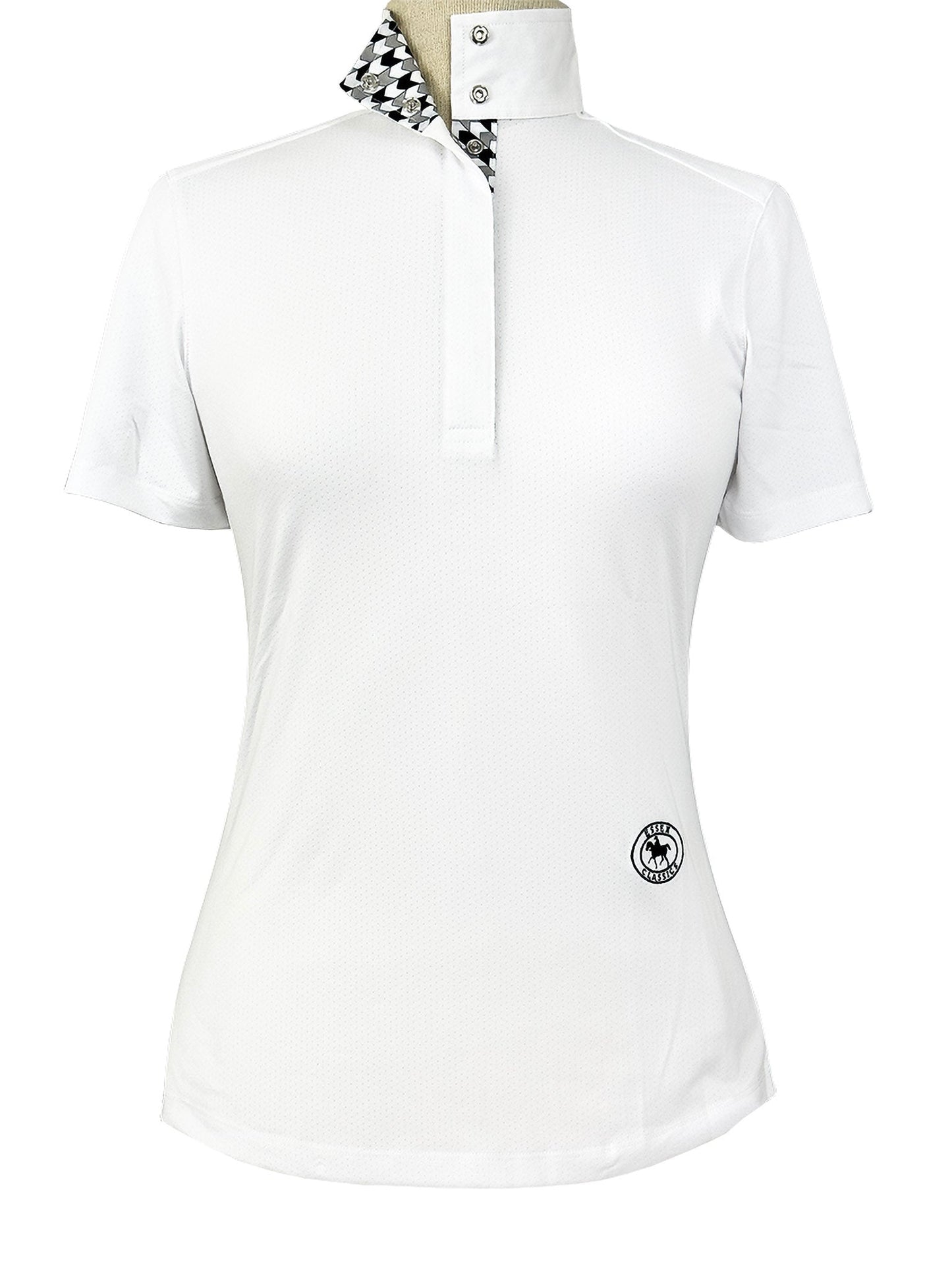 Essex Classics  Geometric Ladies Talent Yarn Straight Collar Short Sleeve Show Shirt - Black