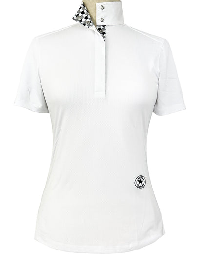 Essex Classics  Geometric Ladies Talent Yarn Straight Collar Short Sleeve Show Shirt - Black