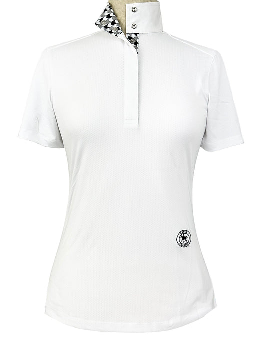 Essex Classics  Geometric Ladies Talent Yarn Straight Collar Short Sleeve Show Shirt - Black