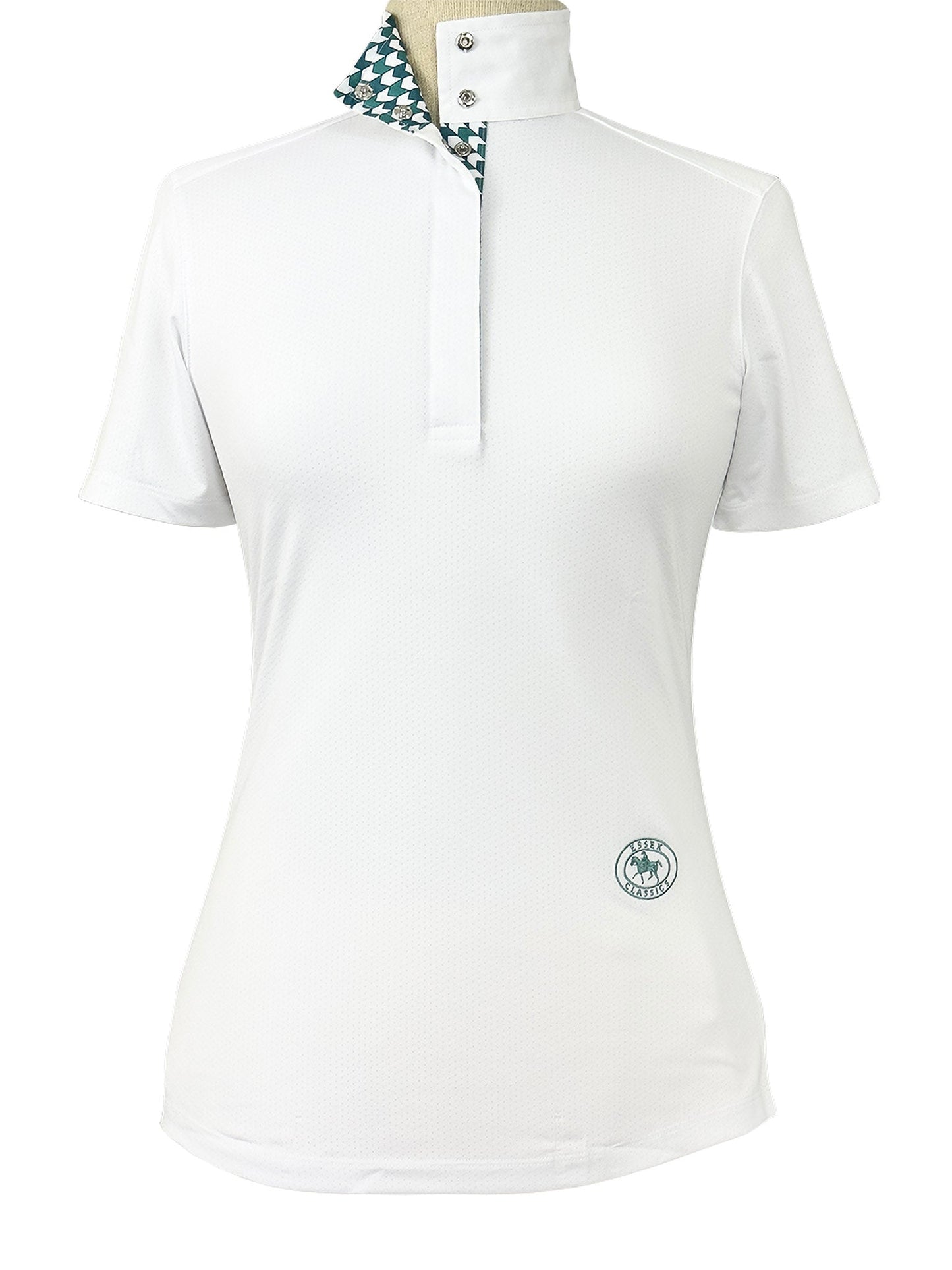 Essex Classics  Geometric Ladies Talent Yarn Straight Collar Short Sleeve Show Shirt - Green