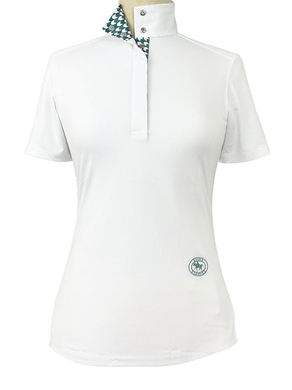 Essex Classics  Geometric Ladies Talent Yarn Straight Collar Short Sleeve Show Shirt - Green