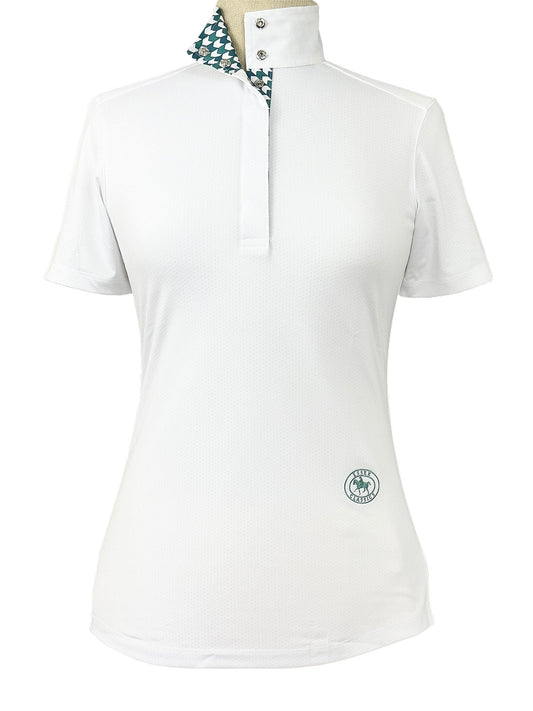 Essex Classics  Geometric Ladies Talent Yarn Straight Collar Short Sleeve Show Shirt - Green