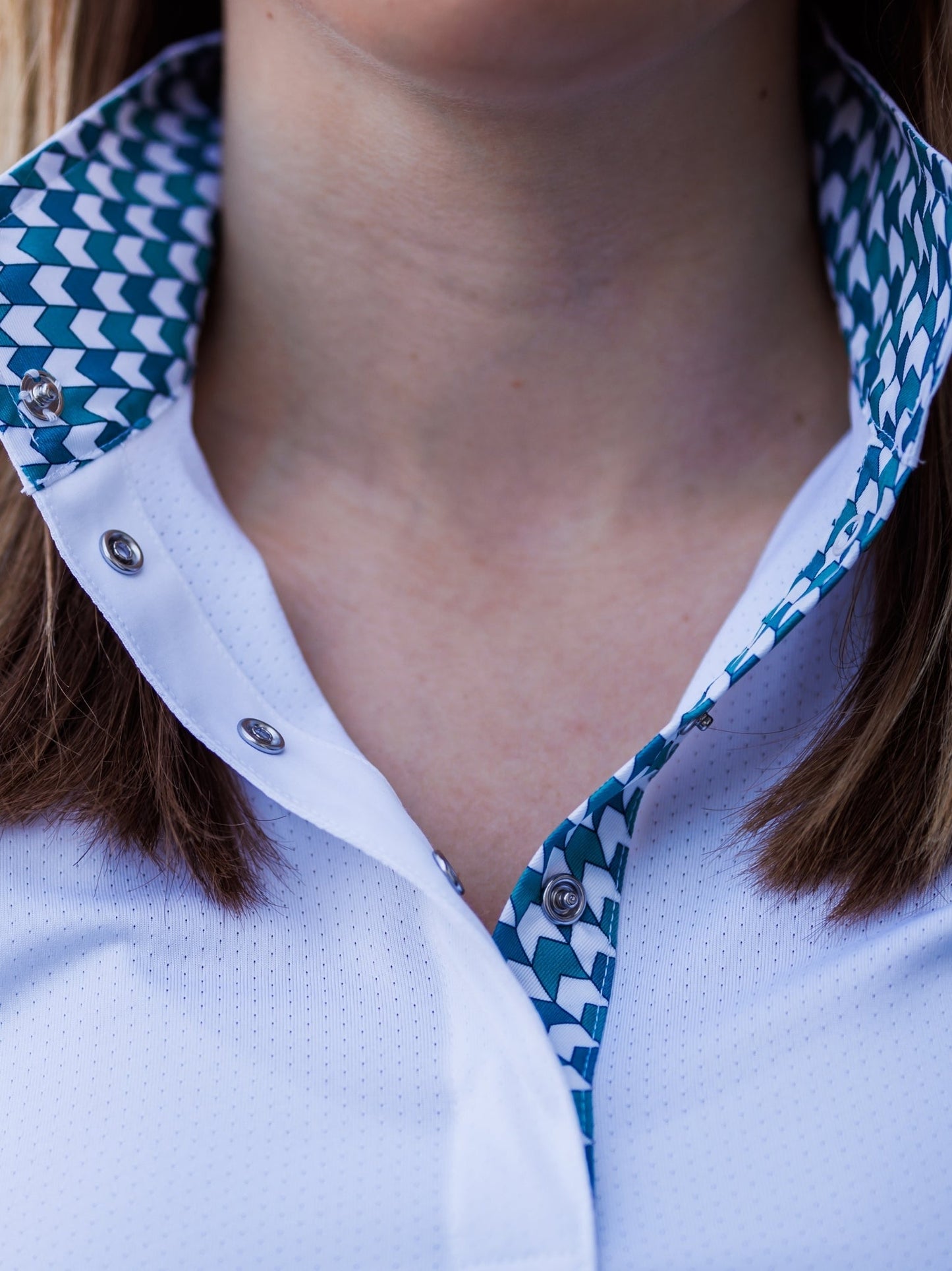 Essex Classics  Geometric Ladies Talent Yarn Straight Collar Short Sleeve Show Shirt - Green