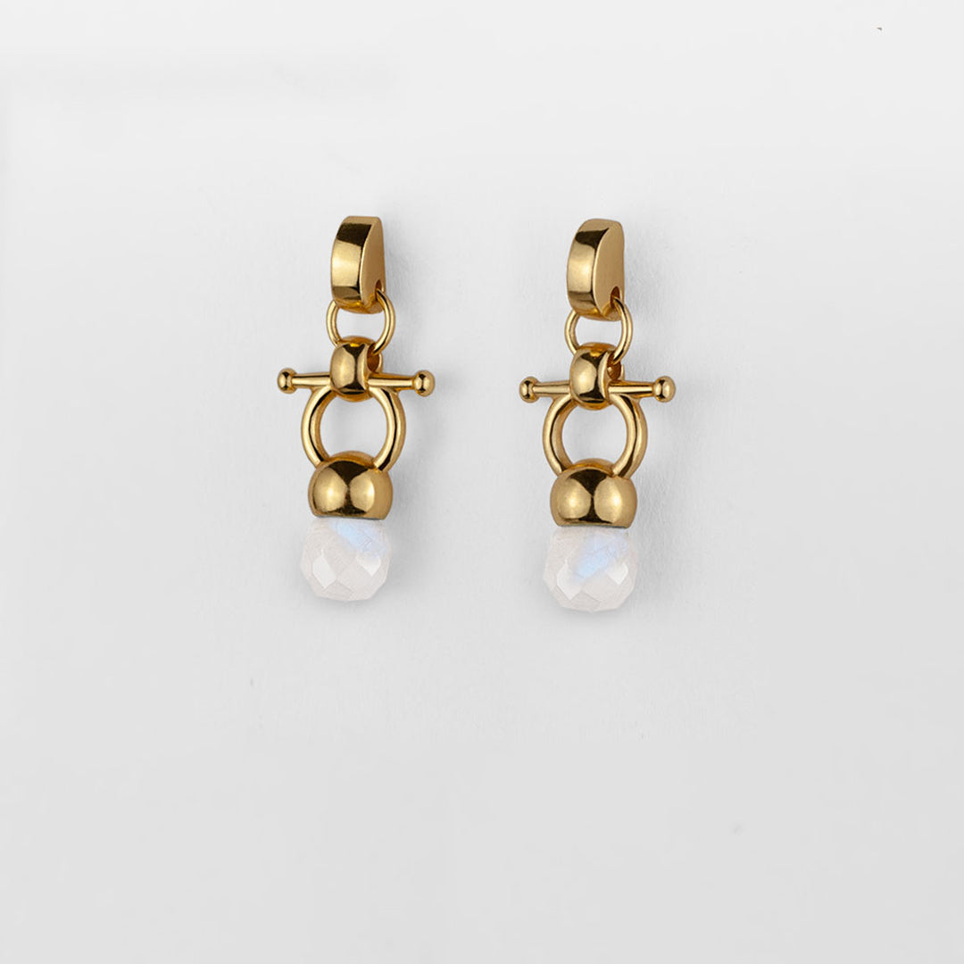 Urban Equestrian  Briolette - Moonstone Horse Bit Equestrian Earring in Gold