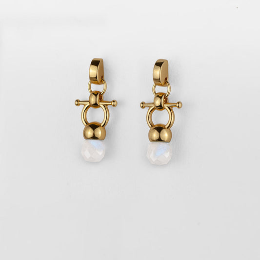 Urban Equestrian  Briolette - Moonstone Horse Bit Equestrian Earring in Gold