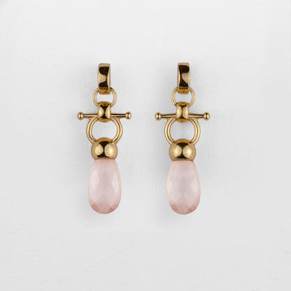 Urban Equestrian  Droplette - Rose Quartz Equestrian Horse Bit Necklace in Gold