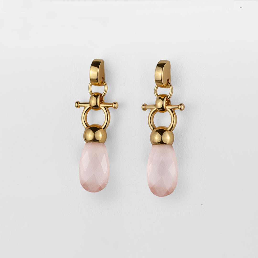 Urban Equestrian  Droplette - Rose Quartz Equestrian Horse Bit Necklace in Gold
