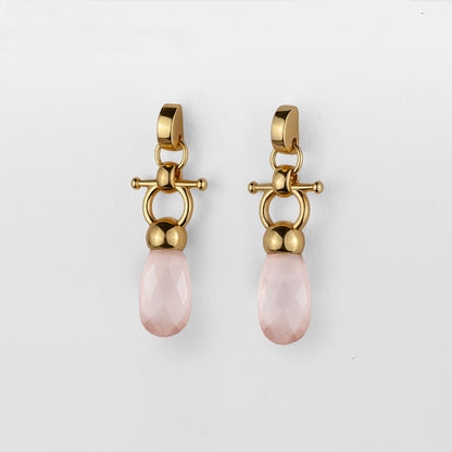 Urban Equestrian  Droplette - Rose Quartz Equestrian Horse Bit Necklace in Gold