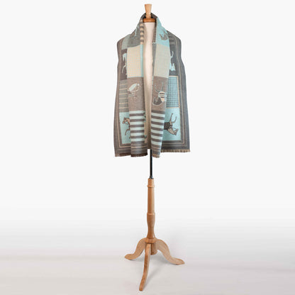 Urban Equestrian  Devon -  Aqua Equestrian Motif Luxe Shawl