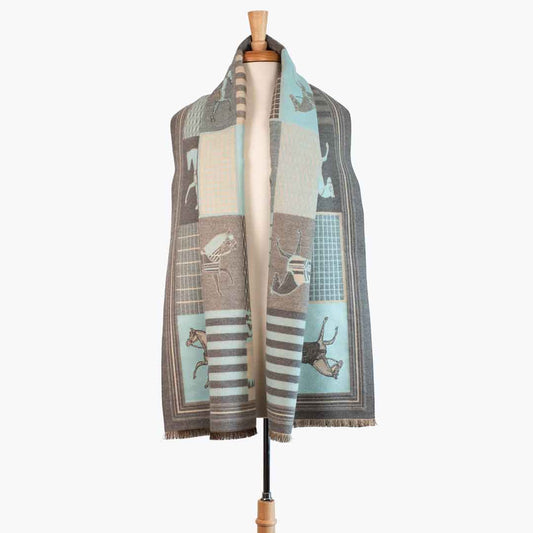 Urban Equestrian  Devon -  Aqua Equestrian Motif Luxe Shawl