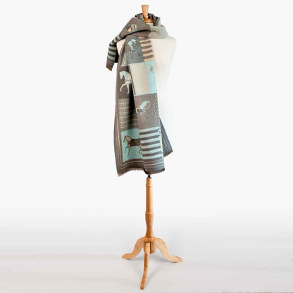 Urban Equestrian  Devon -  Aqua Equestrian Motif Luxe Shawl