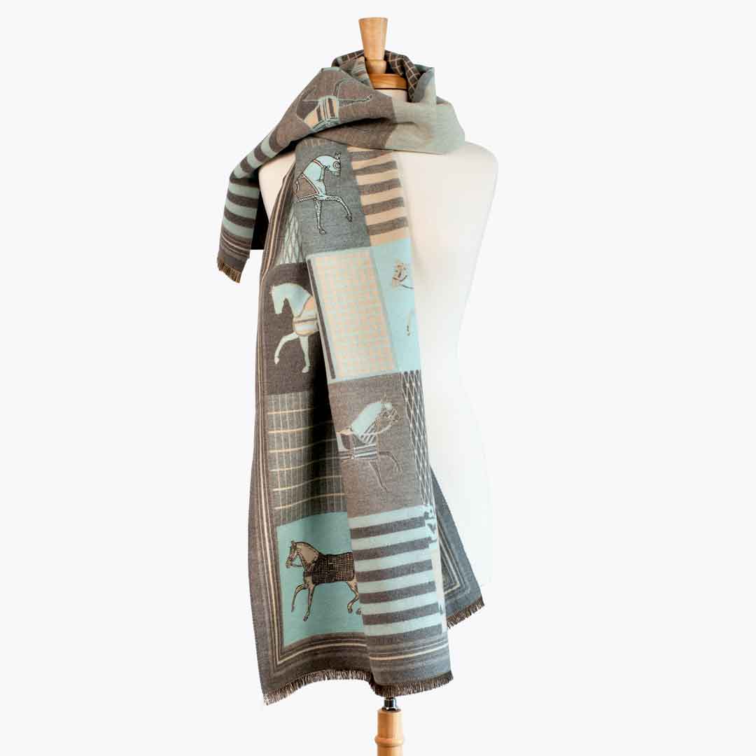Urban Equestrian  Devon -  Aqua Equestrian Motif Luxe Shawl
