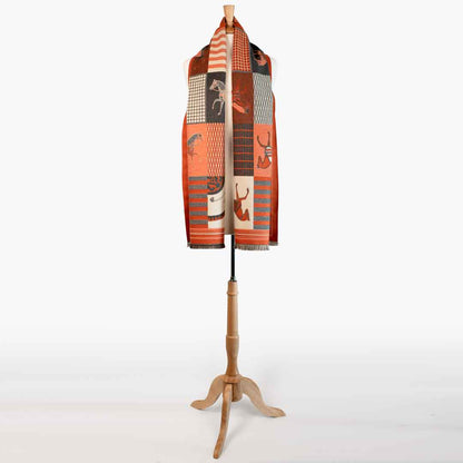 Urban Equestrian  Devon -  Tangerine Equestrian Motif Luxe Shawl