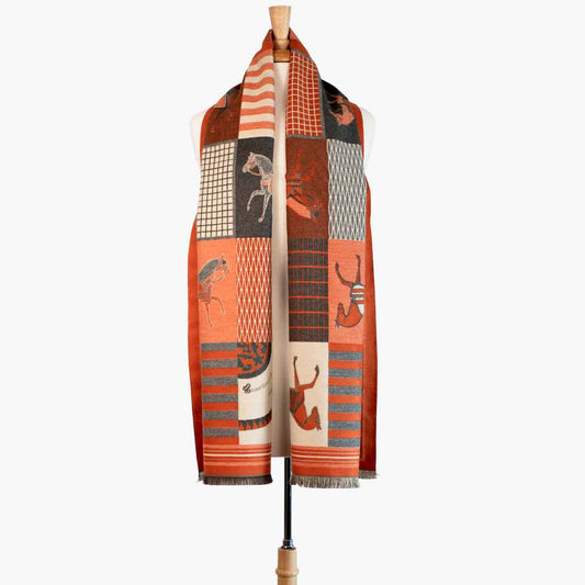 Urban Equestrian  Devon -  Tangerine Equestrian Motif Luxe Shawl