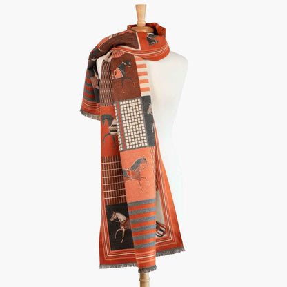 Urban Equestrian  Devon -  Tangerine Equestrian Motif Luxe Shawl