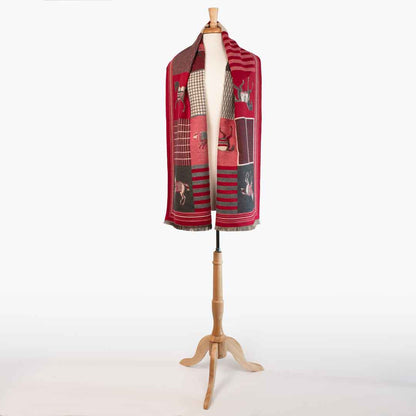 Urban Equestrian  Devon -  Crimson Equestrian Motif Luxe Shawl