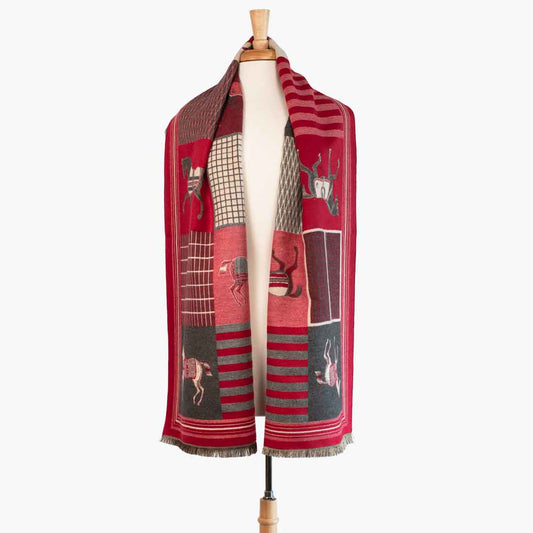 Urban Equestrian  Devon -  Crimson Equestrian Motif Luxe Shawl