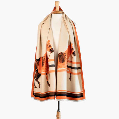 Urban Equestrian  Cali -  Tangerine Equestrian Motif Luxe Shawl
