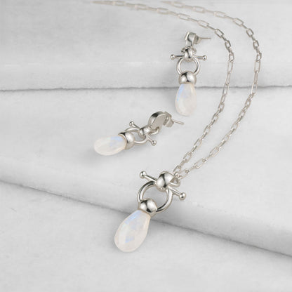 Urban Equestrian  Droplette - Moonstone Equestrian Horse Bit Necklace in Silver