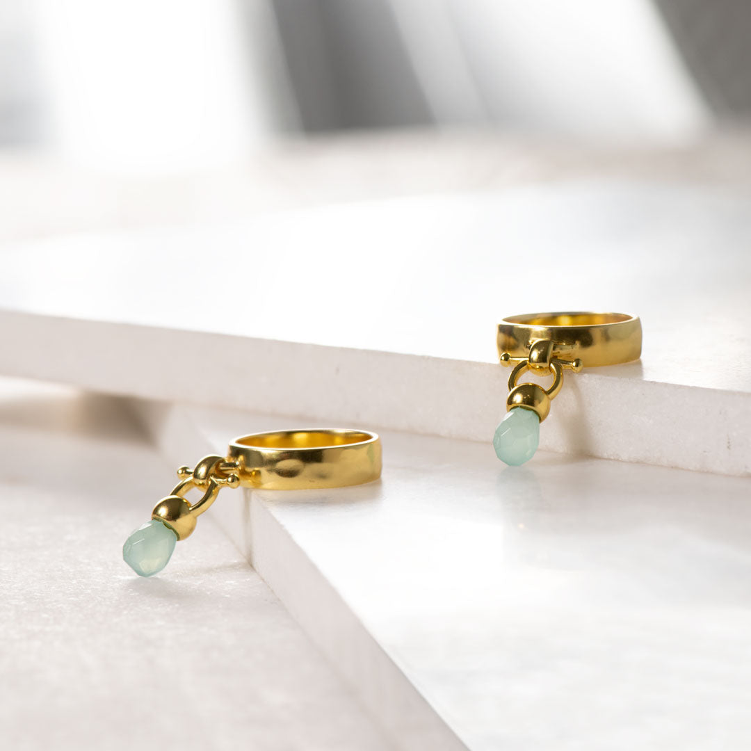 Urban Equestrian  Briolette - Aqua Chalcedony Equestrian Horse Bit Necklace in Gold