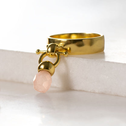 Urban Equestrian  Droplette - Rose Quartz Equestrian Horse Bit Necklace in Gold