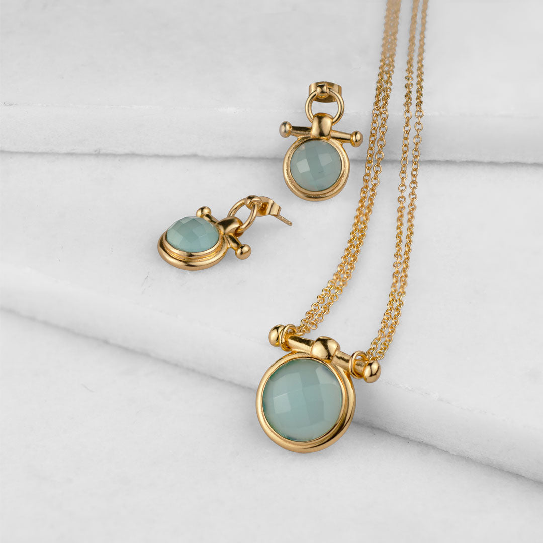Urban Equestrian  Adele -Aqua Chalcedony Horse Bit Equestrian Earring in Gold