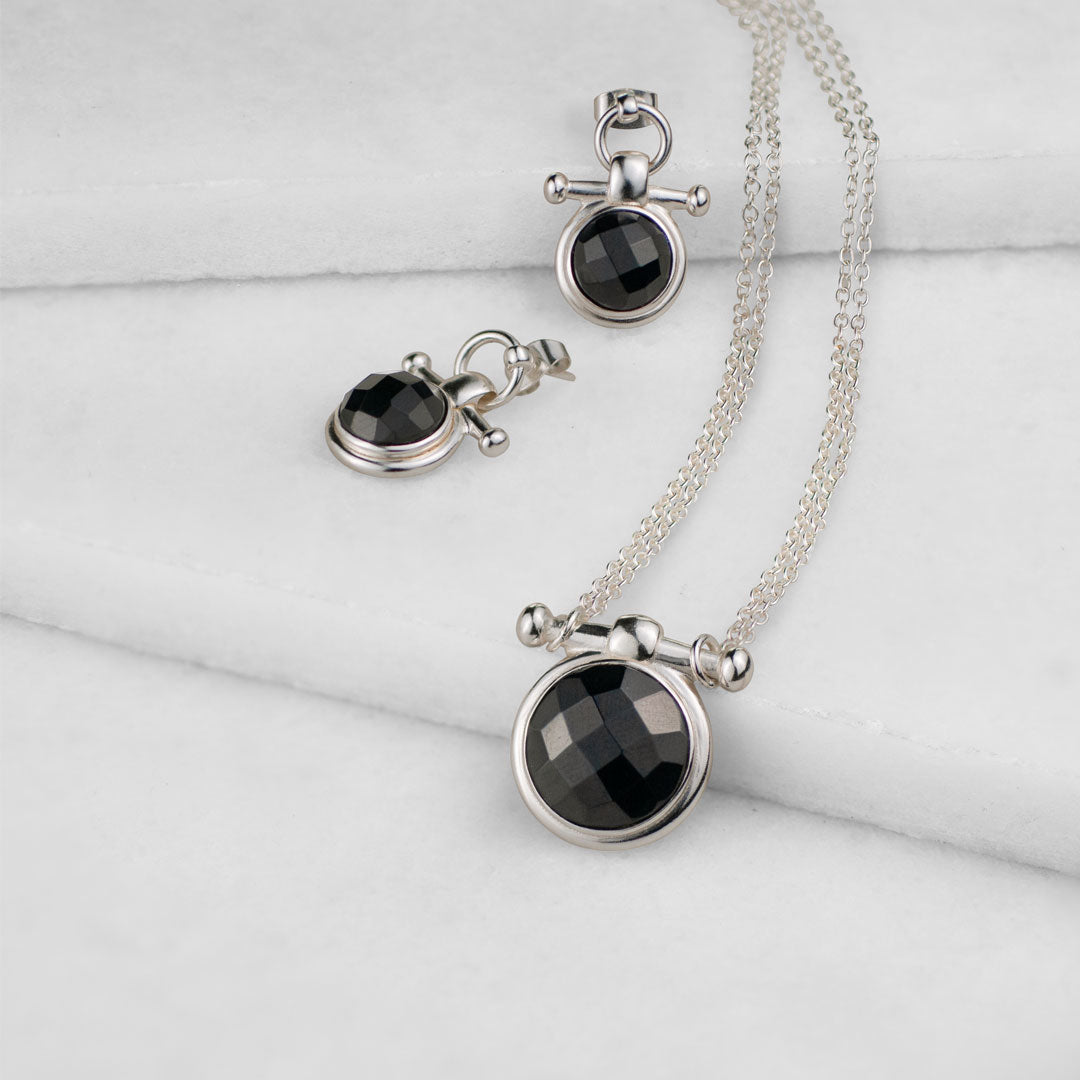 Urban Equestrian  Adele - Black Onyx Horse Bit Equestrian Earring in Silver