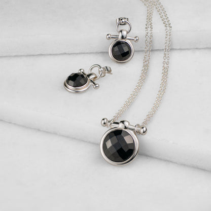 Urban Equestrian  Adele - Black Onyx Horse Bit Equestrian Earring in Silver
