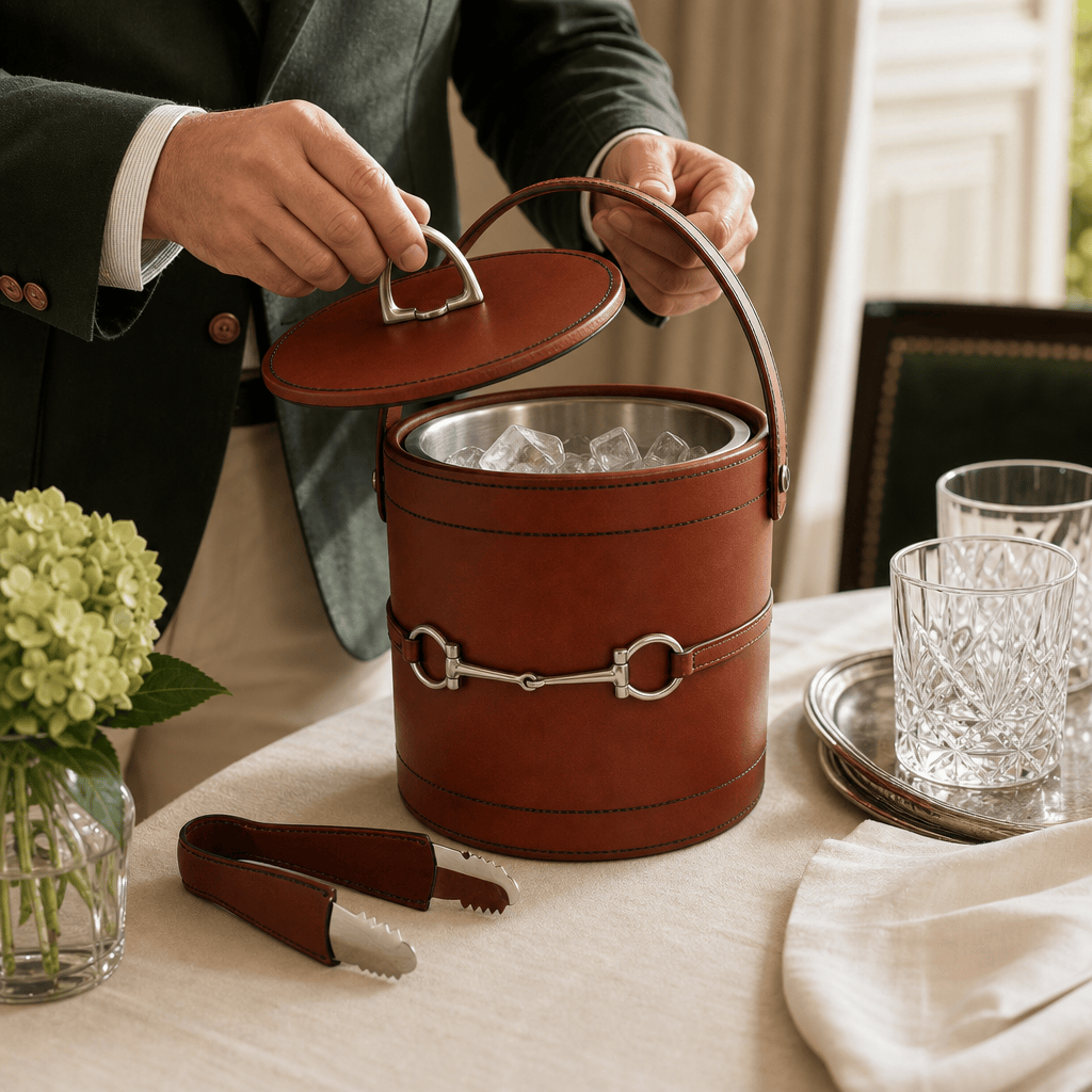 Vagabond House - Premium Genuine Leather Bit Lidded Ice Bucket