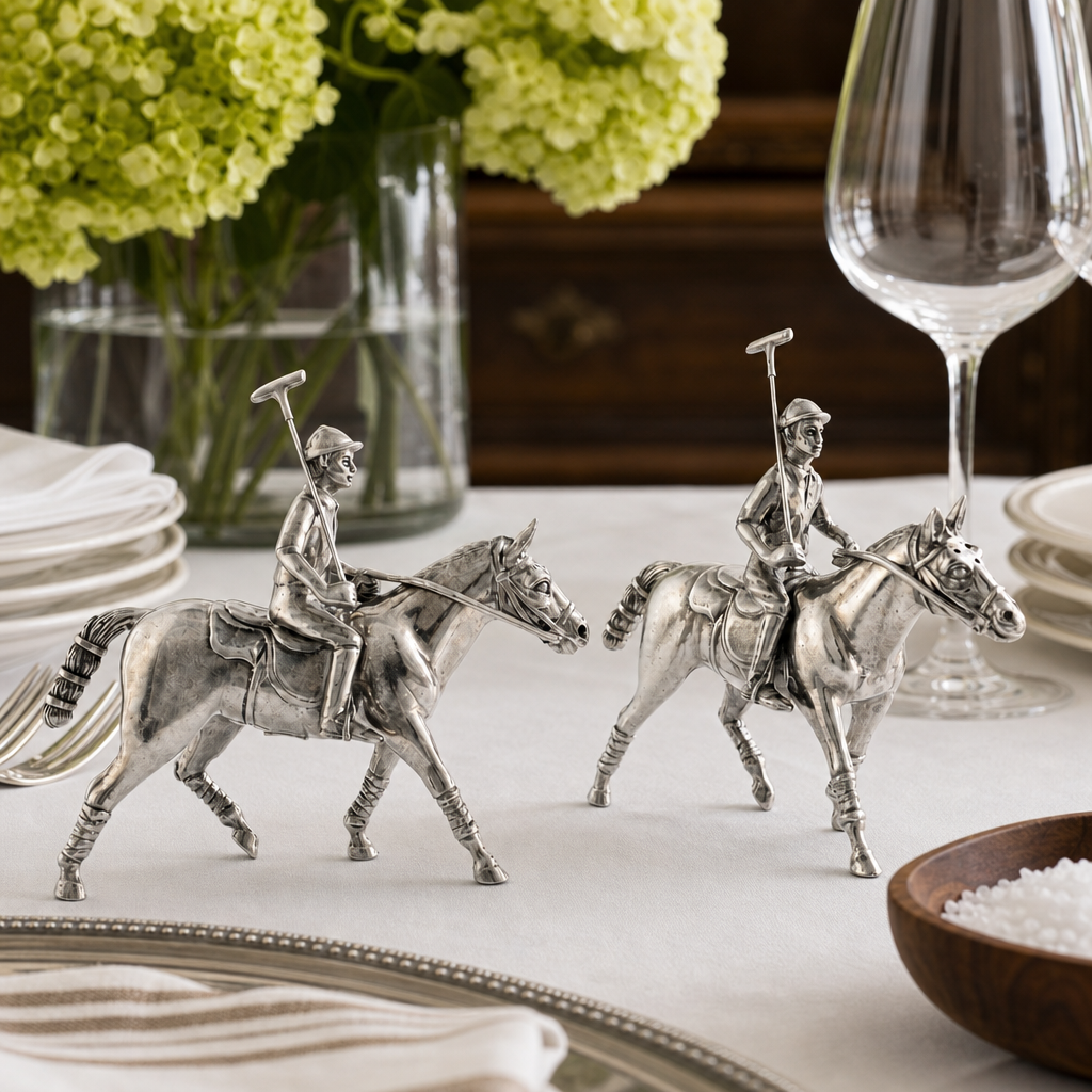 Vagabond House - Pewter Polo Player Salt & Pepper Set