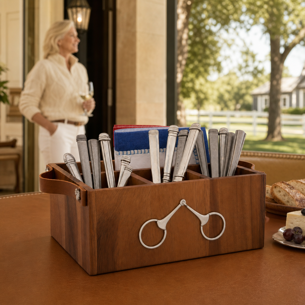 Vagabond House - Flatware Caddy- Horse Bits Leather Handles