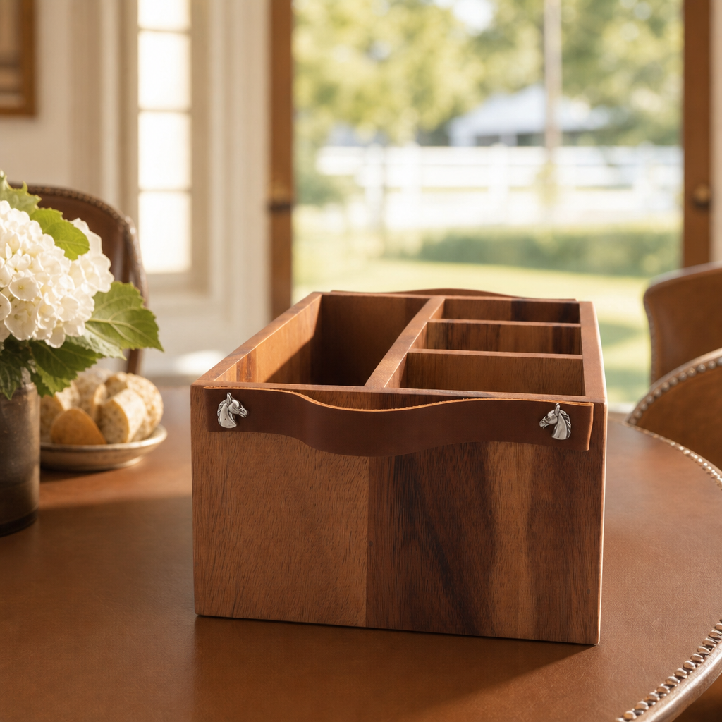 Vagabond House - Flatware Caddy- Horse Bits Leather Handles