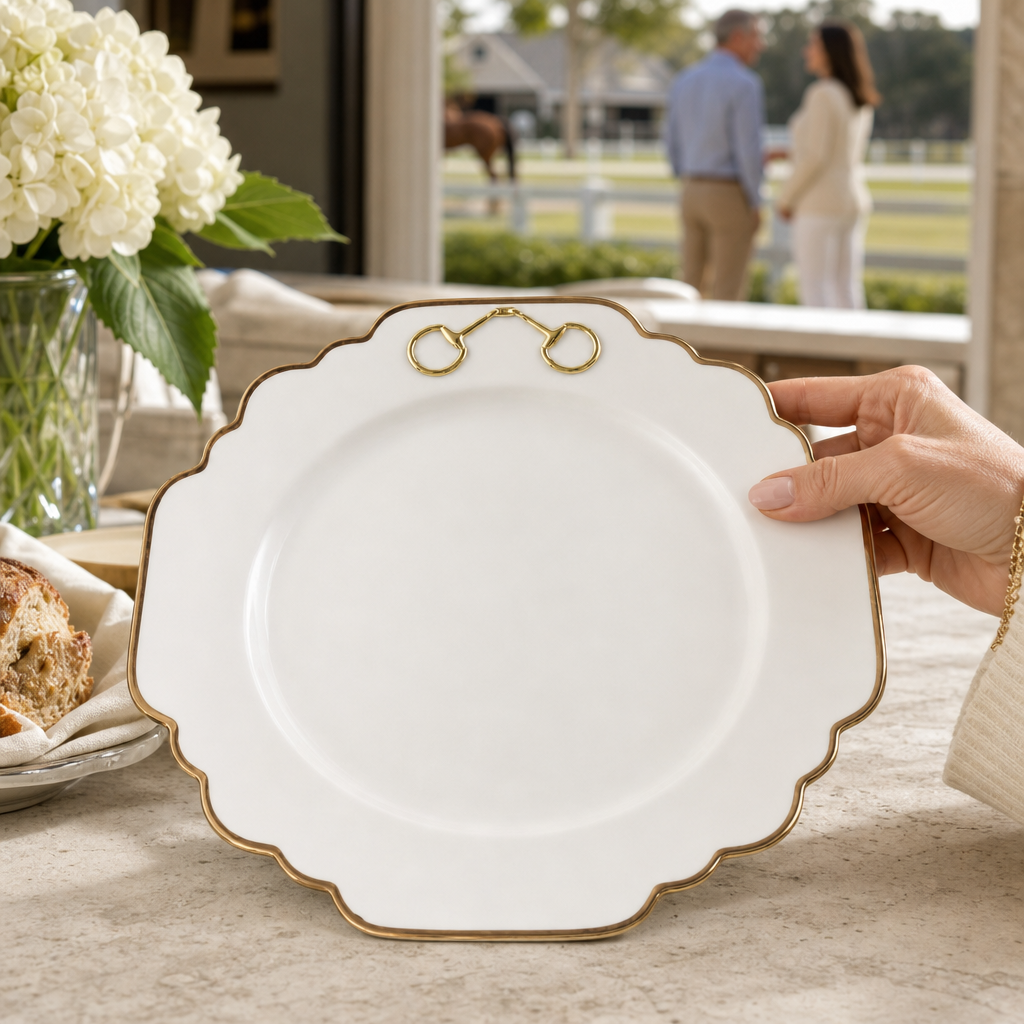 Vagabond House - Gold Bit Bone China Scallop Dinner Plate Gold Rim