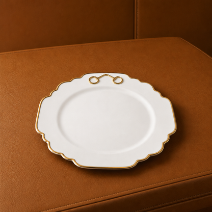 Vagabond House - Gold Bit Bone China Scallop Dinner Plate Gold Rim