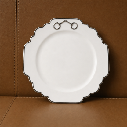 Vagabond House - Pewter Bit Bone China Scallop Dinner Plate Platinum Rim