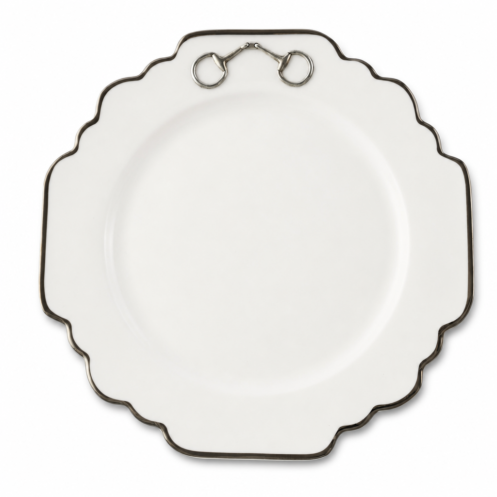 Vagabond House - Pewter Bit Bone China Scallop Dinner Plate Platinum Rim