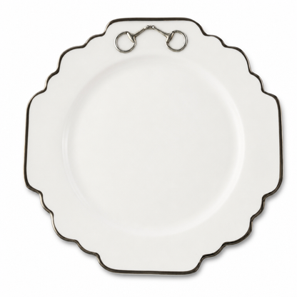 Vagabond House - Pewter Bit Bone China Scallop Dinner Plate Platinum Rim