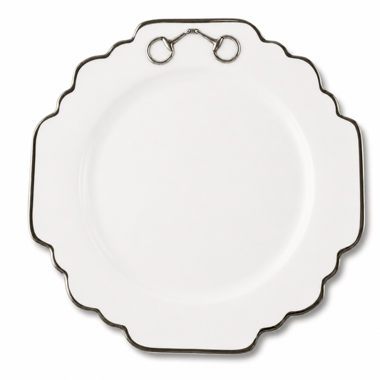 Vagabond House - Pewter Bit Bone China Scallop Dinner Plate Platinum Rim