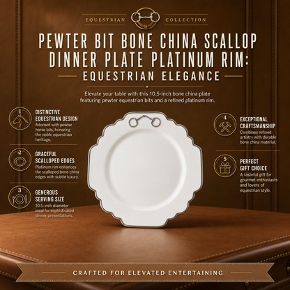 Vagabond House - Pewter Bit Bone China Scallop Dinner Plate Platinum Rim