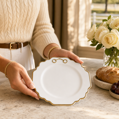 Vagabond House - Gold Bit Bone China Scallop Salad Plate Gold Rim