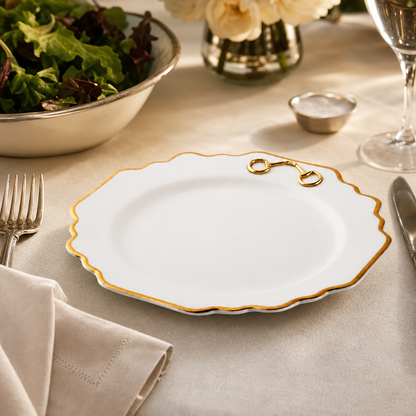 Vagabond House - Gold Bit Bone China Scallop Salad Plate Gold Rim