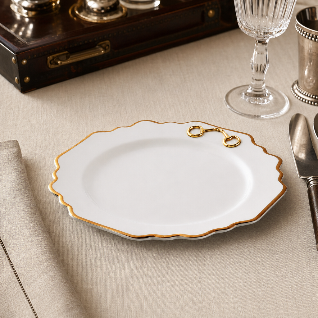 Vagabond House - Gold Bit Bone China Scallop Salad Plate Gold Rim