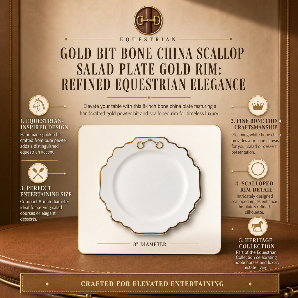Vagabond House - Gold Bit Bone China Scallop Salad Plate Gold Rim