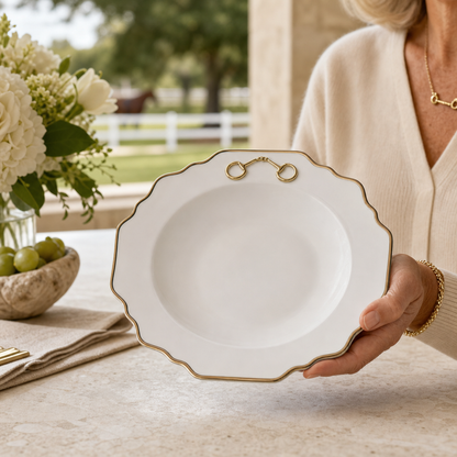 Vagabond House  - Gold Bit Bone China Scallop Soup Plate Gold Rim