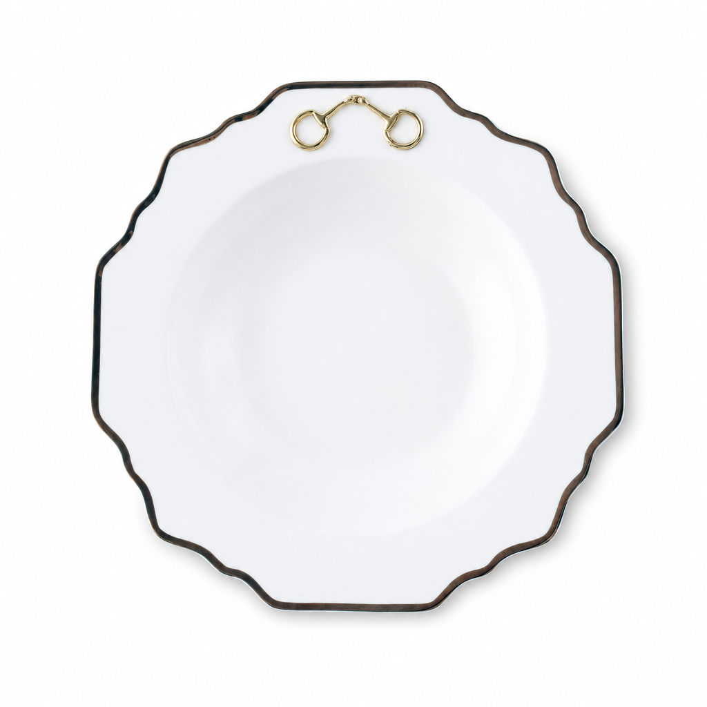 Vagabond House  - Gold Bit Bone China Scallop Soup Plate Gold Rim