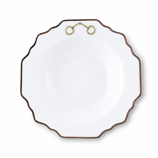 Vagabond House  - Gold Bit Bone China Scallop Soup Plate Gold Rim